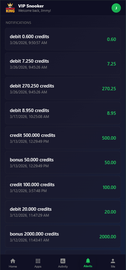 Snooker King transaction record - operators reduce disputes with members by exposing every payment in app