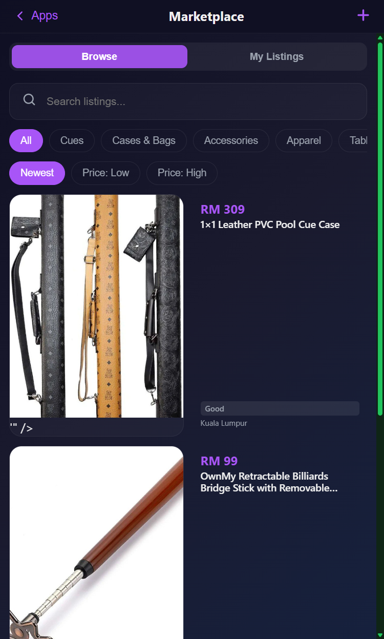 Snooker King member portal marketplace - operator storefront for selling packages and merch in-app