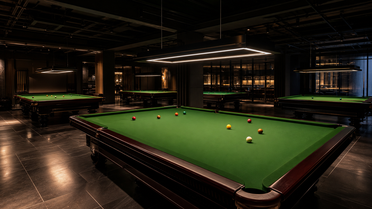 Snooker King IoT smart lighting - only the table with an active session is lit, every other table stays dark and off the power bill