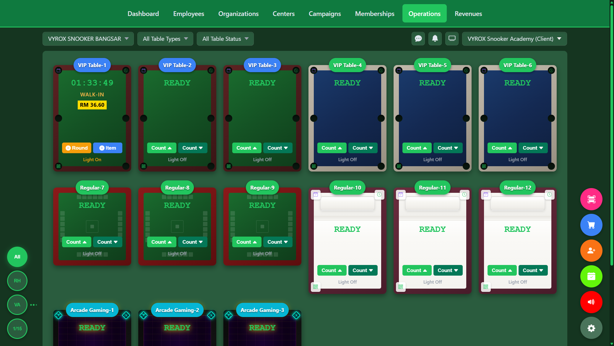 Snooker King operations on mobile - cashier and operator floor view that follows the staff to every corner of the venue